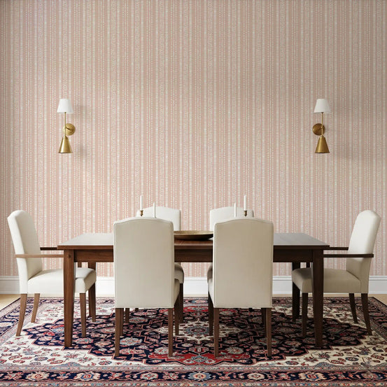 Minimalist Painted Vertical Stripe wallpaper warming a dining room in blush GD11063