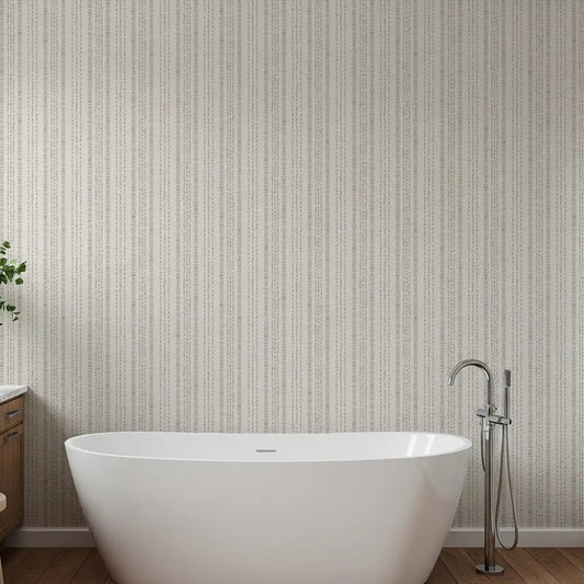 Taupe dash stripes on a bathroom wallpaper over cream GD11065