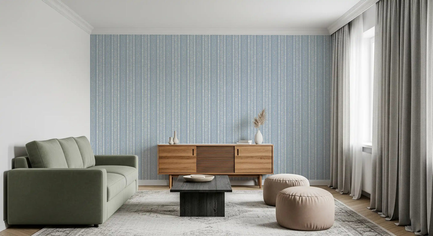Papel de Parede com Padrão Linear em Creme e Índigo⁠