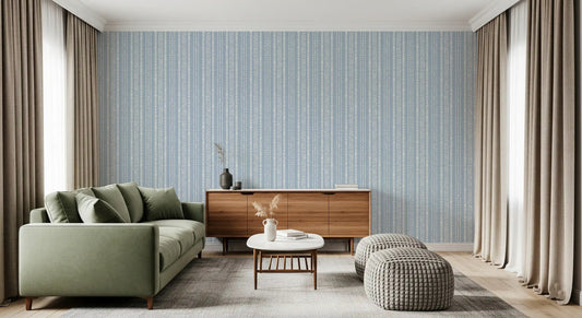 Tapete mit linearem Muster in Creme und Indigo