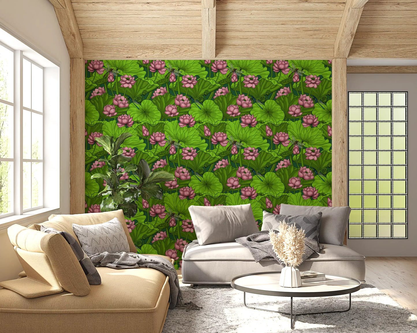 Papier peint Étang de lotus zen avec libellules