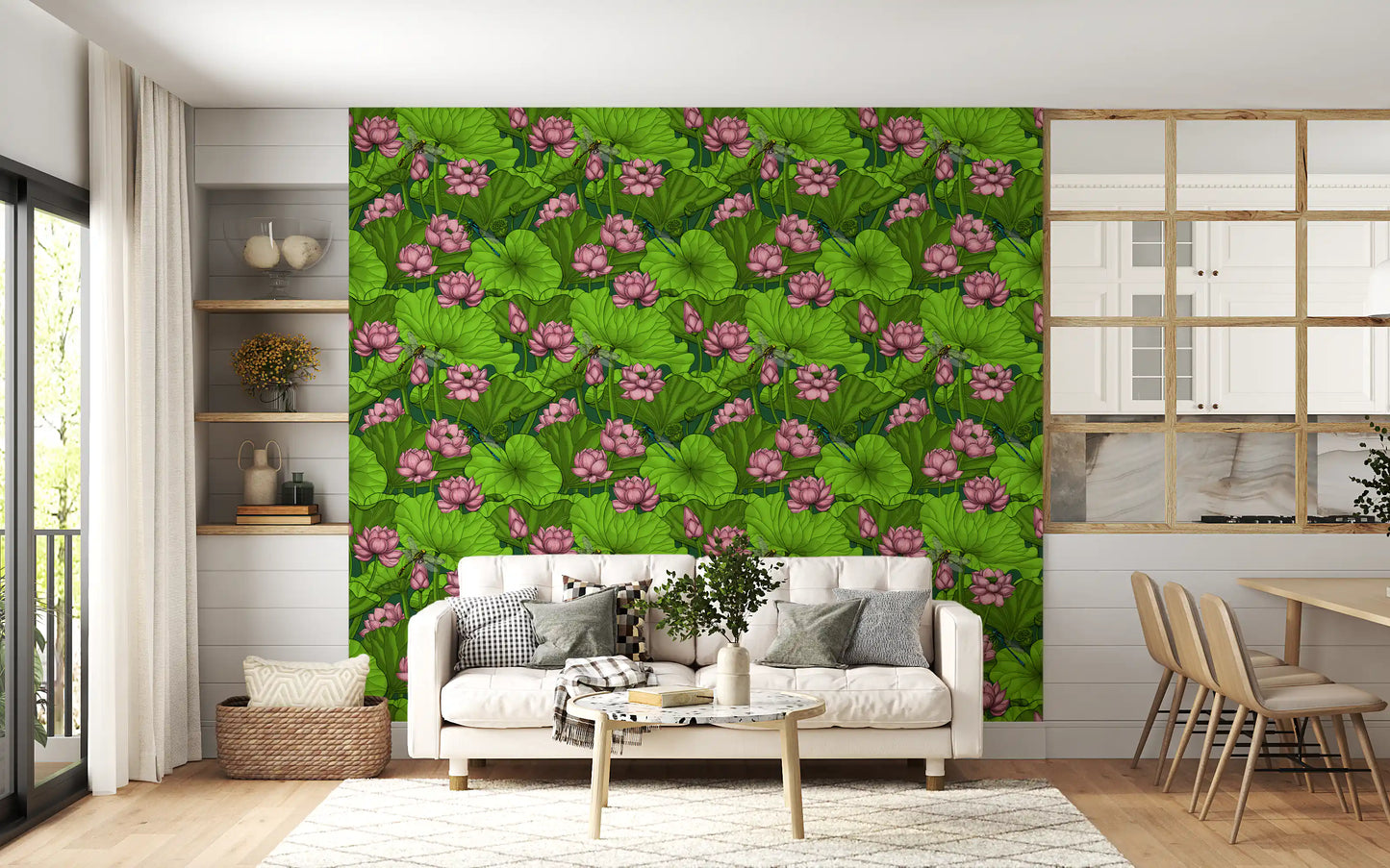 Papier peint Étang de lotus zen avec libellules