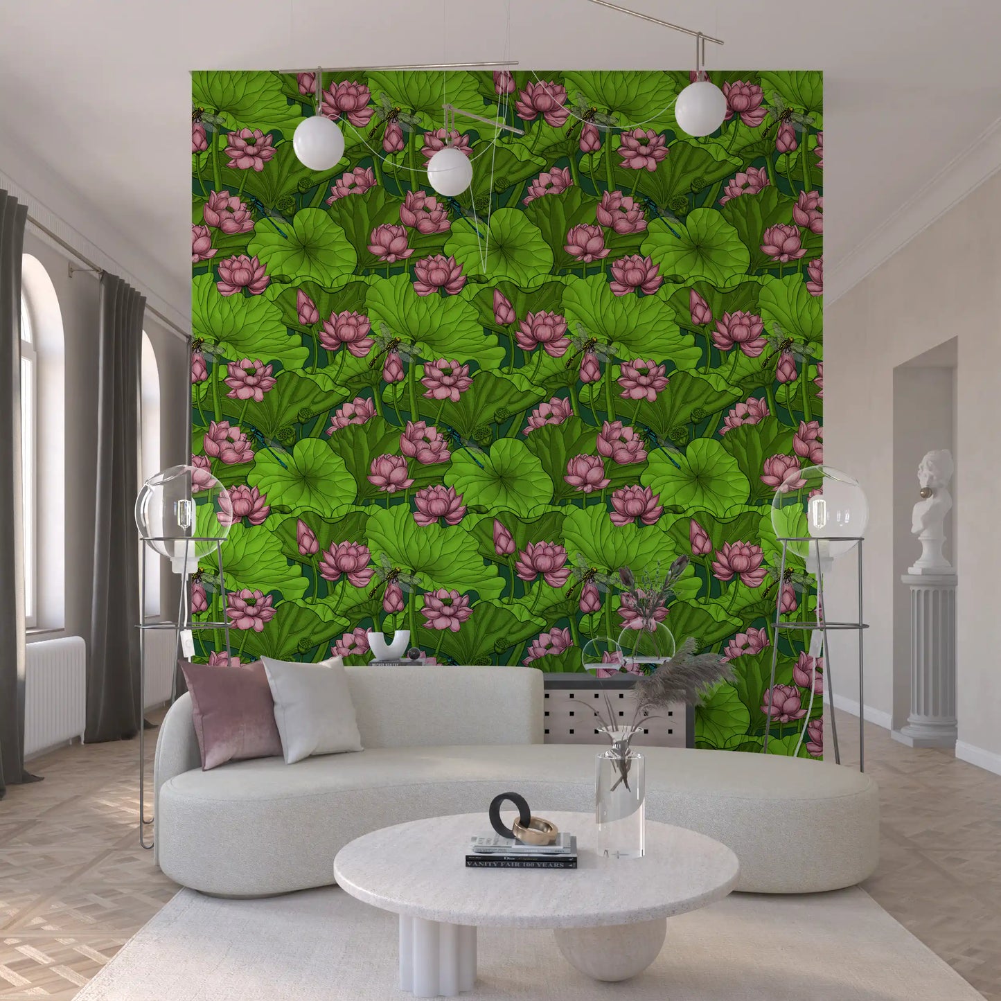 Papier peint Étang de lotus zen avec libellules