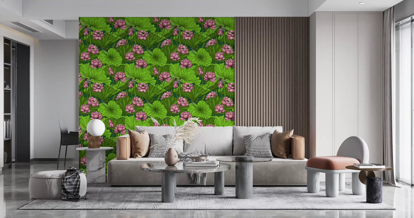 Papier peint Étang de lotus zen avec libellules
