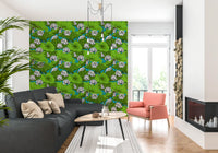 Zen Lotus Pond with Dragonflies in white and green Wallpaper⁠