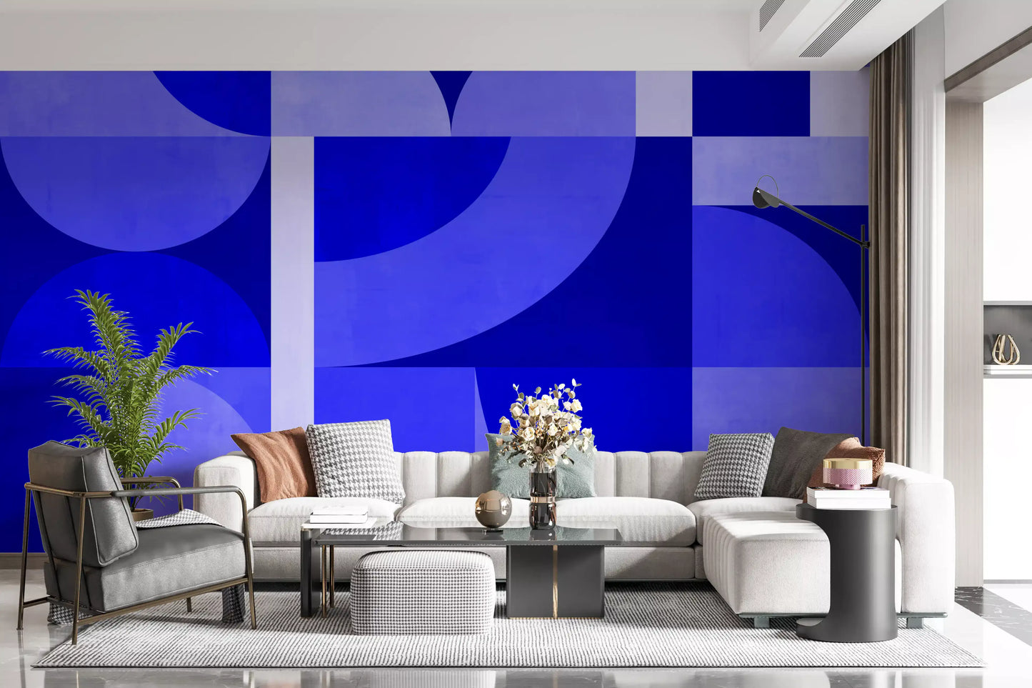 Fresque murale bleue milieu du siècle