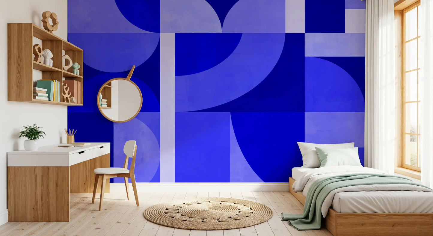Fresque murale bleue milieu du siècle