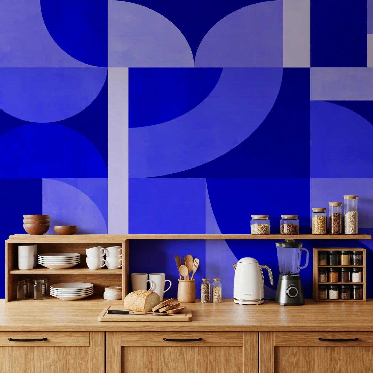 Fresque murale bleue milieu du siècle