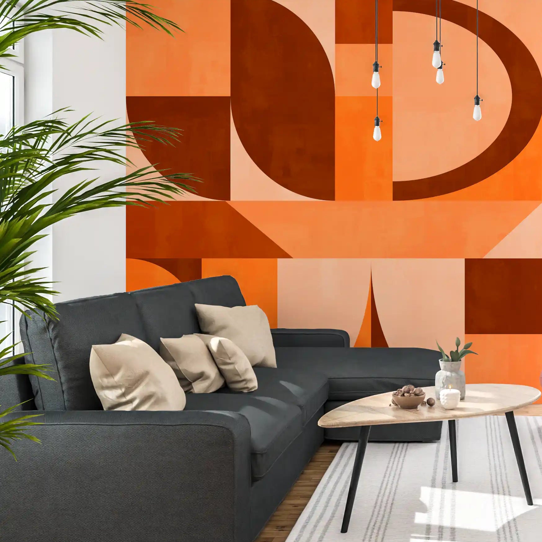 Terracotta arches wall mural warming a relaxed living room, GD11073
