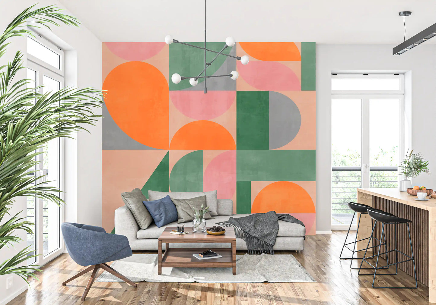 Murales de pared con arcos geométricos modernos