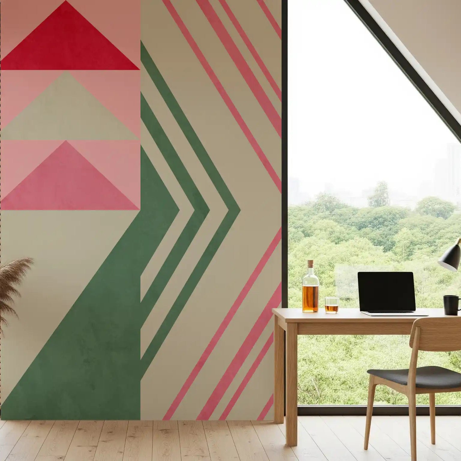 Geometric triangle wall mural giving a home office a lively backdrop GD11075
