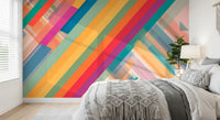 Abstração vibrante de listras diagonais Wall Mural