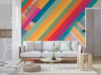 Abstração vibrante de listras diagonais Wall Mural