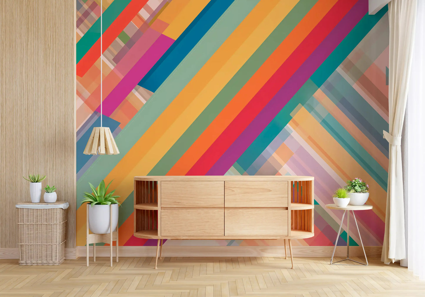 Abstração vibrante de listras diagonais Wall Mural
