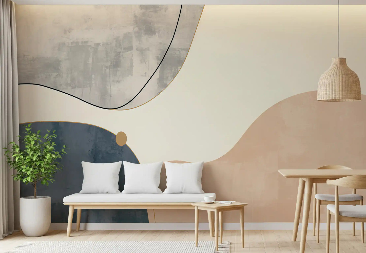 Minimalistisches geometrisches Kunstwerk mit sanften Kurven Wandbild