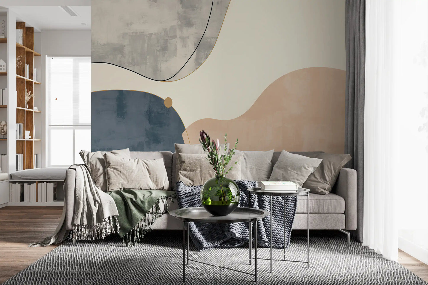 Minimalistisches geometrisches Kunstwerk mit sanften Kurven Wandbild