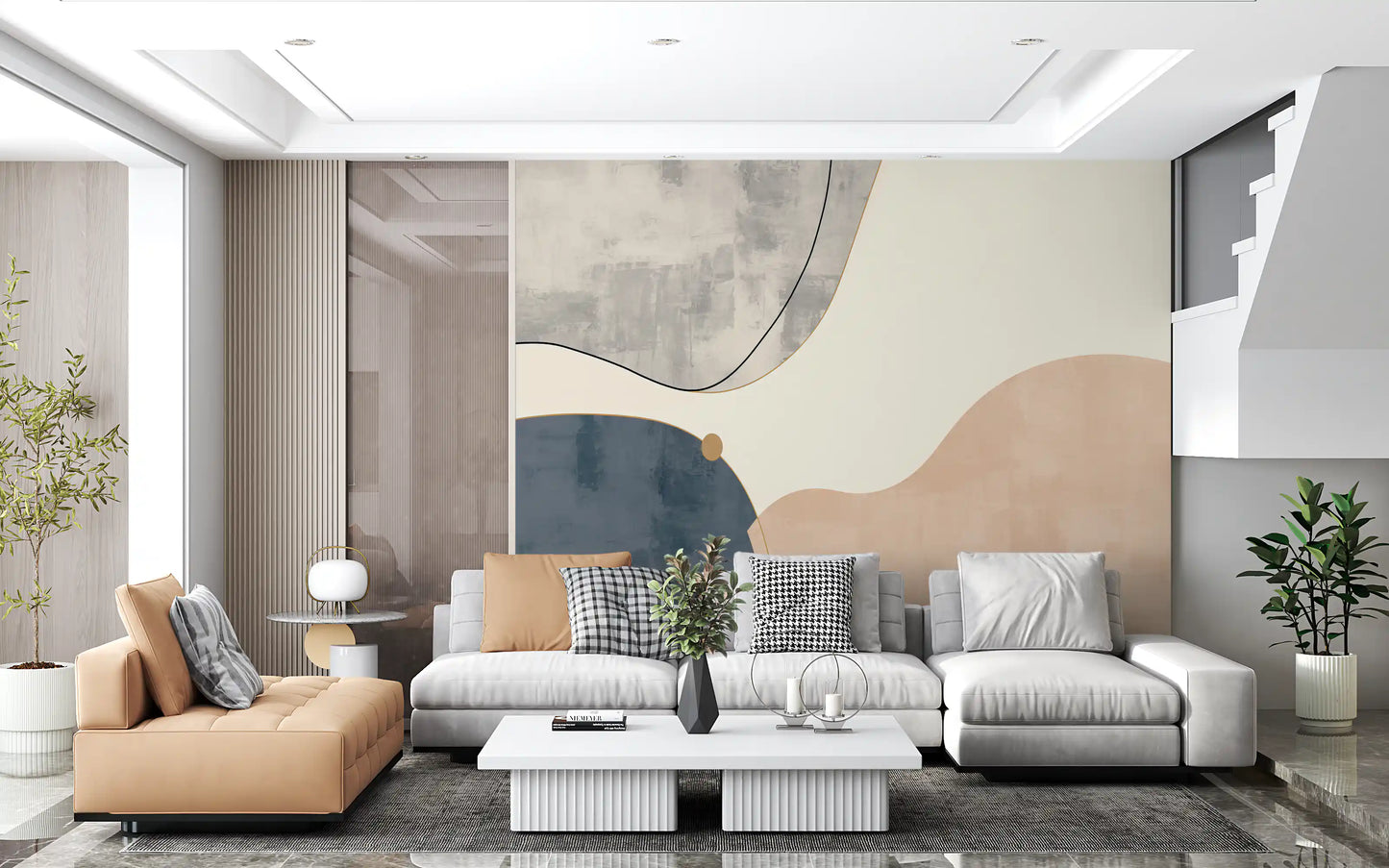 Minimalistisches geometrisches Kunstwerk mit sanften Kurven Wandbild