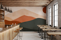 Minimalistisk terrakotta bjerglandskab vægmaleri