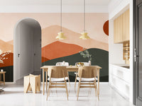 Minimalistisk terrakotta bjerglandskab vægmaleri