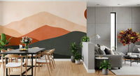 Minimalistisk terrakotta bjerglandskab vægmaleri