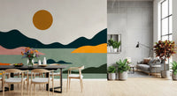 Fresque murale abstraite horizon coucher de soleil géométrique