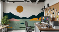 Fresque murale abstraite horizon coucher de soleil géométrique