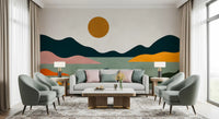 Fresque murale abstraite horizon coucher de soleil géométrique