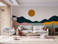 Fresque murale abstraite horizon coucher de soleil géométrique