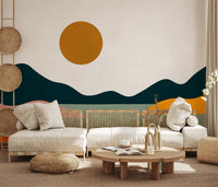 Fresque murale abstraite horizon coucher de soleil géométrique