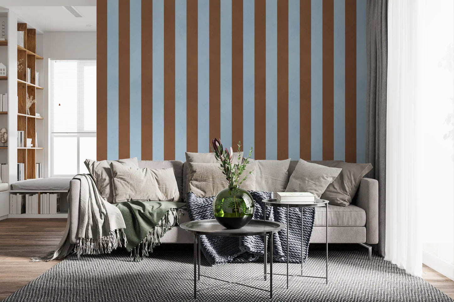 Wandbild mit himmelblauen und erdigen braunen Streifen