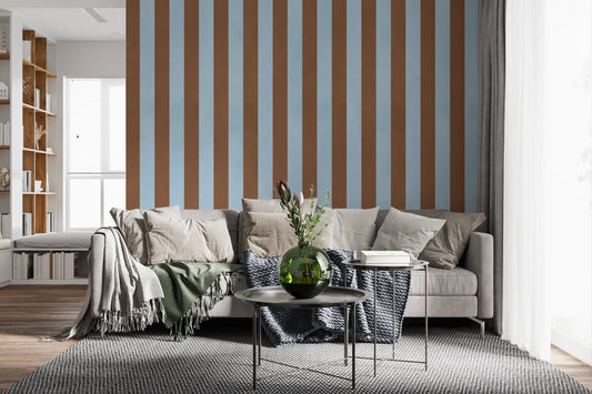 Wandbild mit himmelblauen und erdigen braunen Streifen