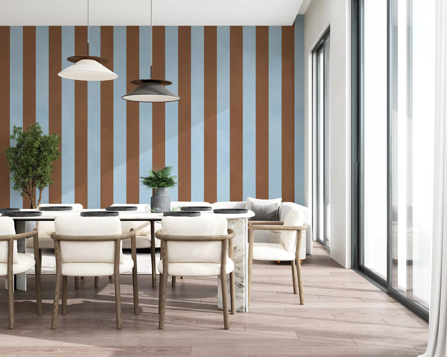 Wandbild mit himmelblauen und erdigen braunen Streifen