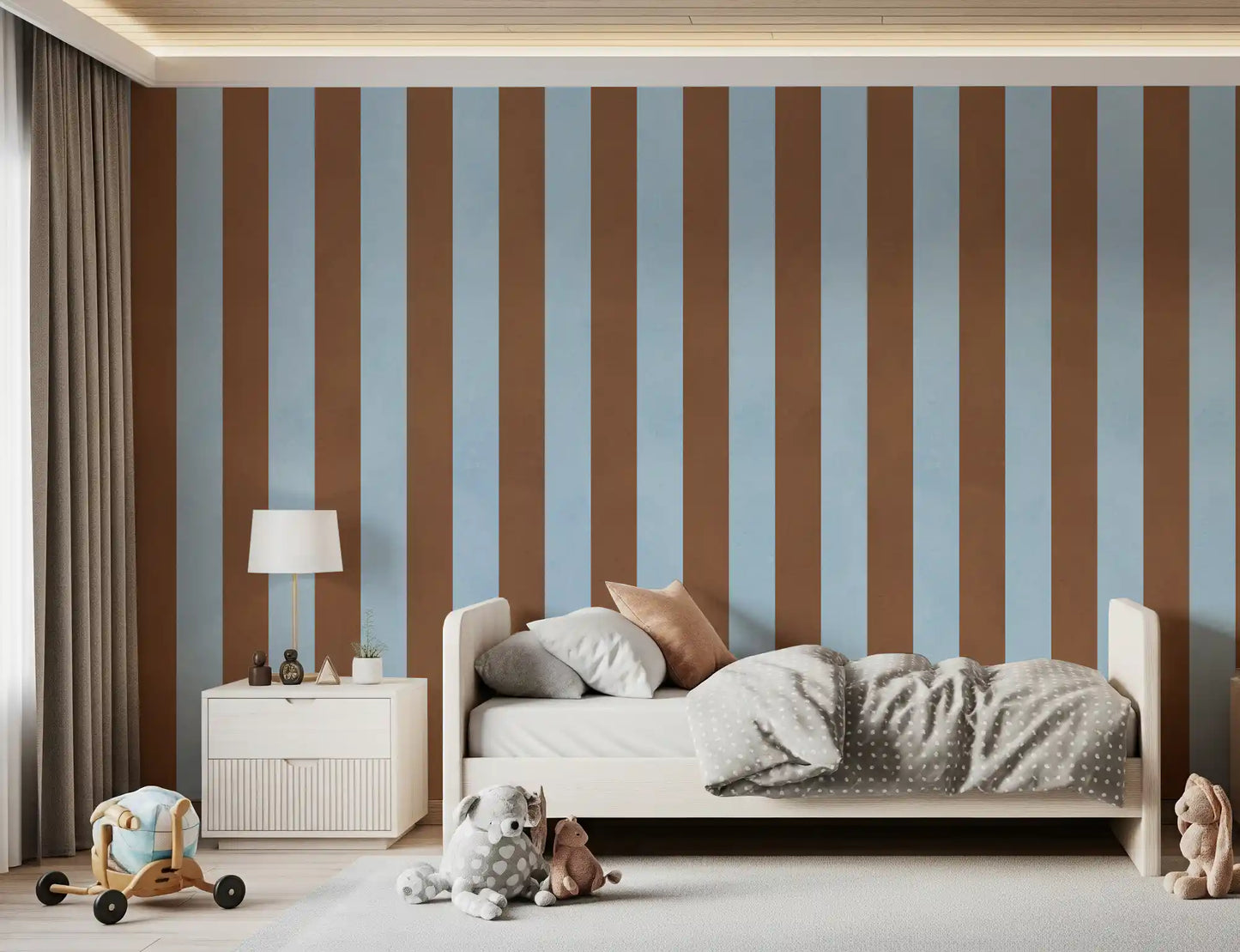 Wandbild mit himmelblauen und erdigen braunen Streifen