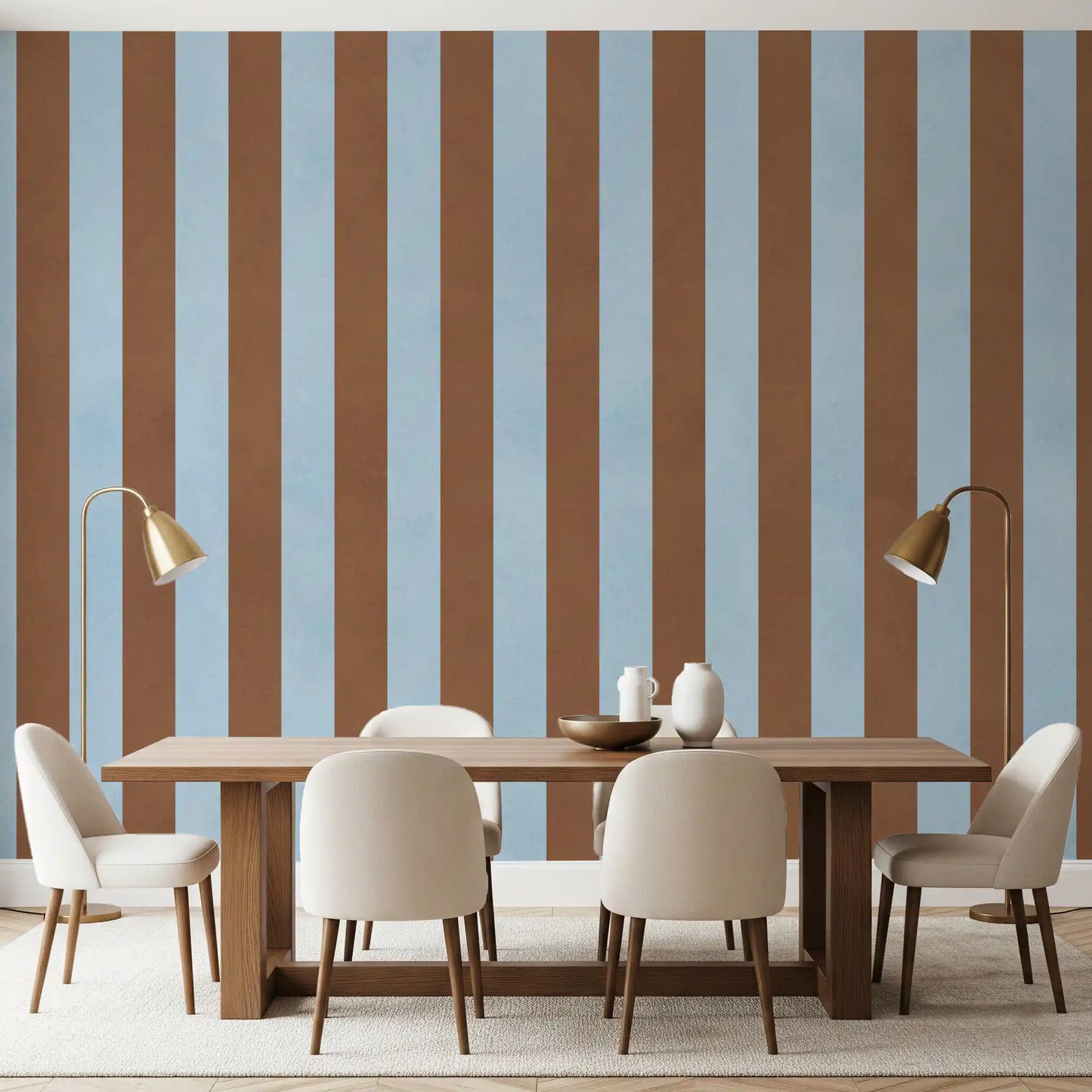 Wandbild mit himmelblauen und erdigen braunen Streifen