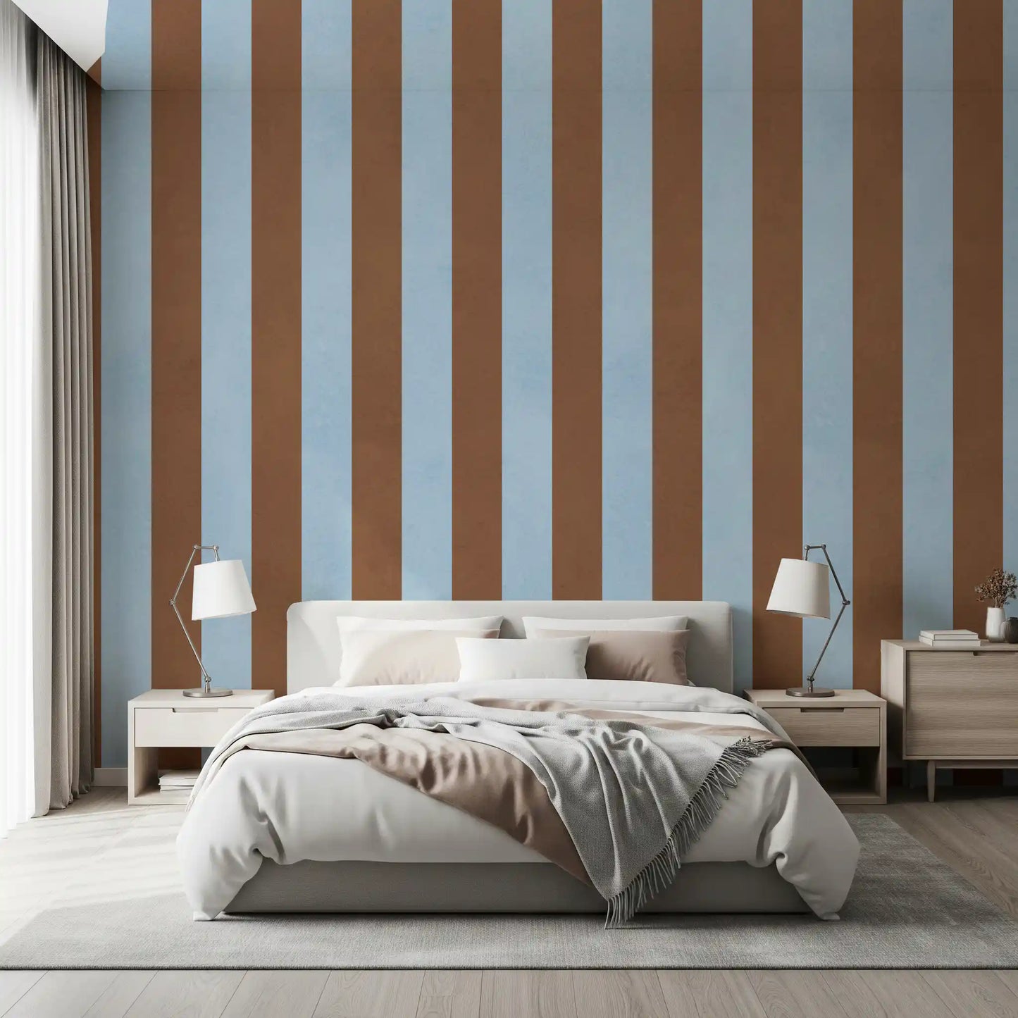Wandbild mit himmelblauen und erdigen braunen Streifen