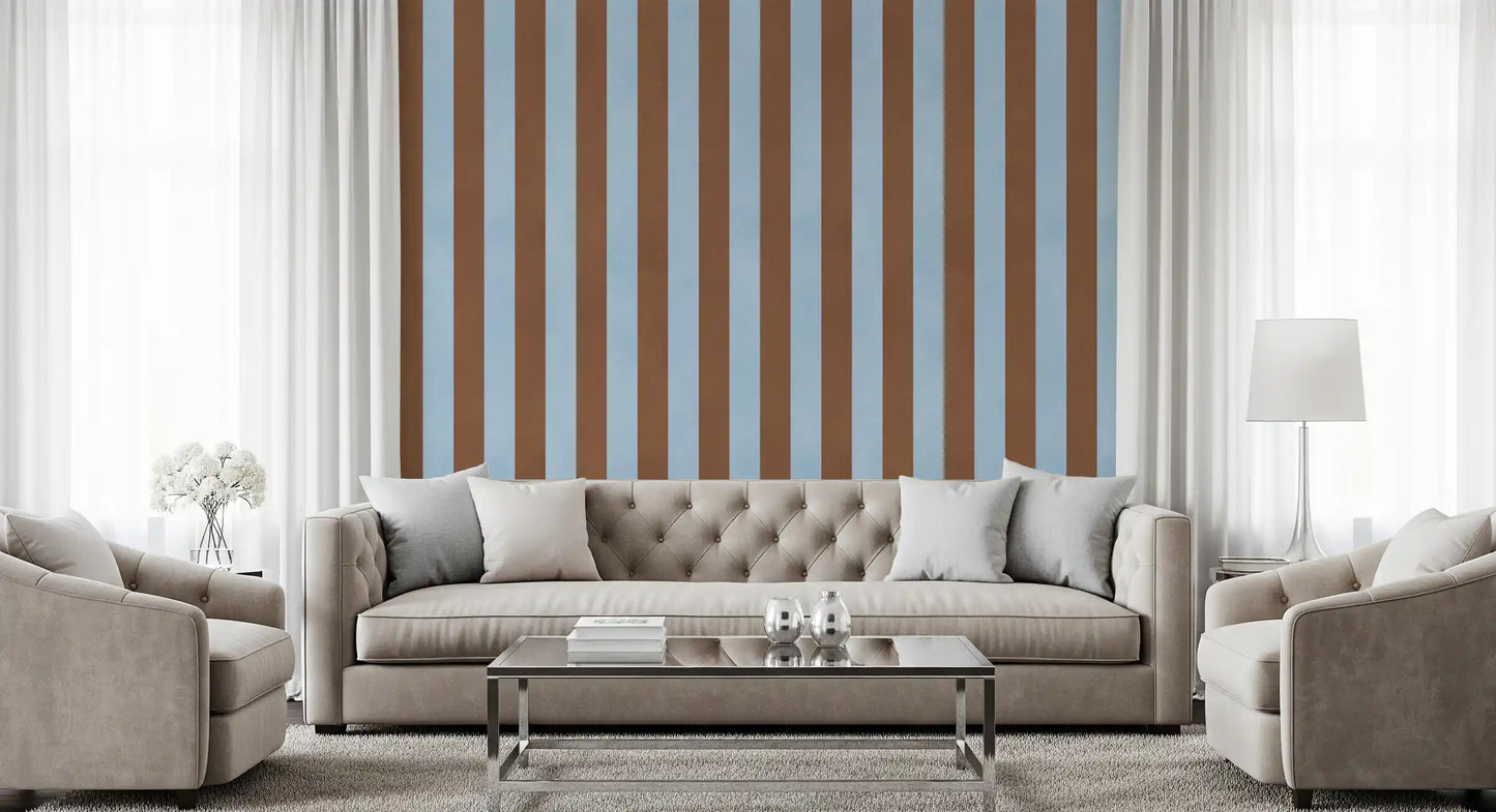 Wandbild mit himmelblauen und erdigen braunen Streifen