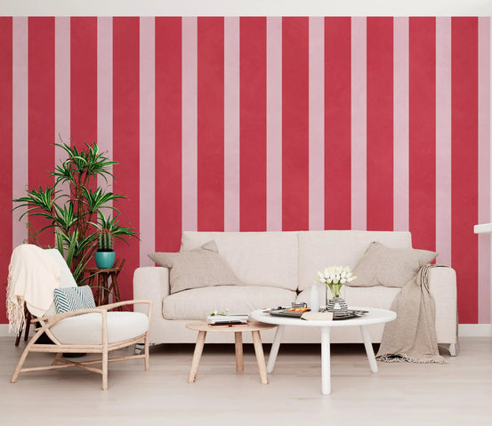 Candy striped vertical wall mural spanning a living room feature space GD11094
