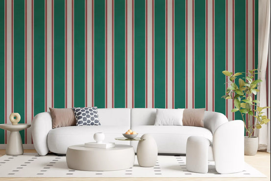 Emerald green stripes add polish to a living room, Classic wall mural GD11095
