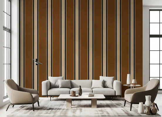 Classic earth tone vertical stripe wall mural in a living room GD11097