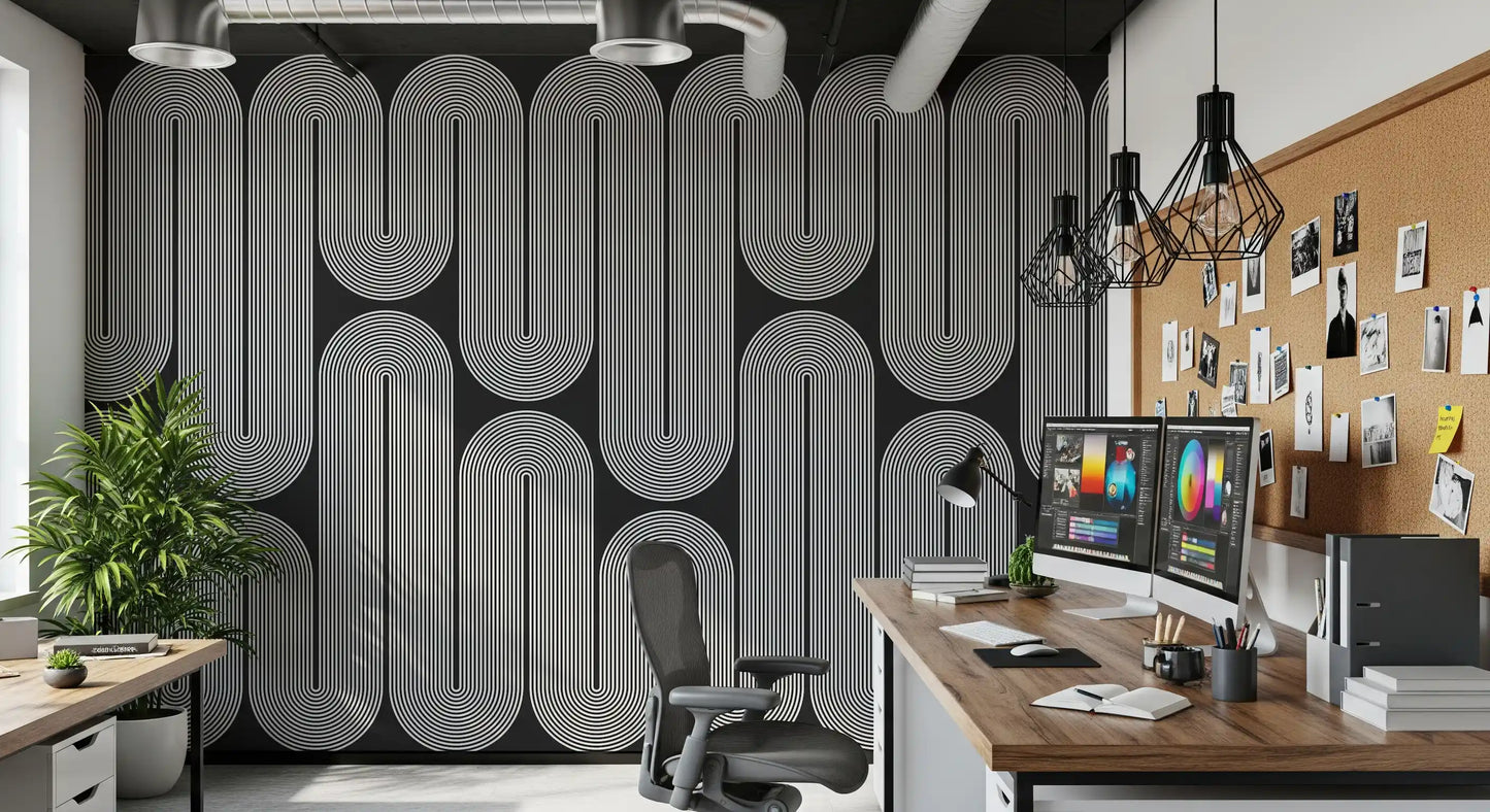 Minimalistische Wellenbögen in Monochrom Wandbild
