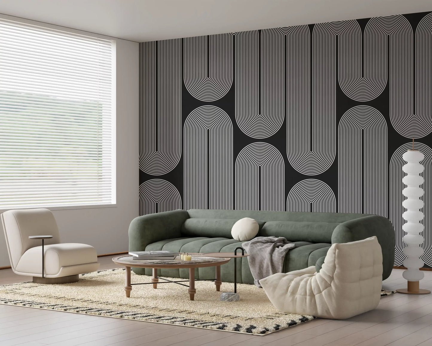 Minimalistische Wellenbögen in Monochrom Wandbild