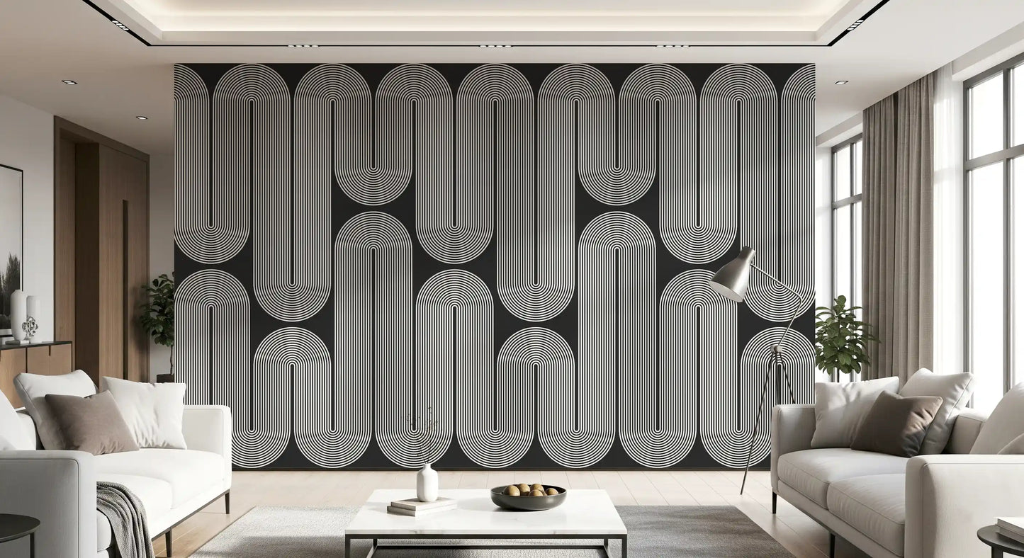 Minimalistische Wellenbögen in Monochrom Wandbild