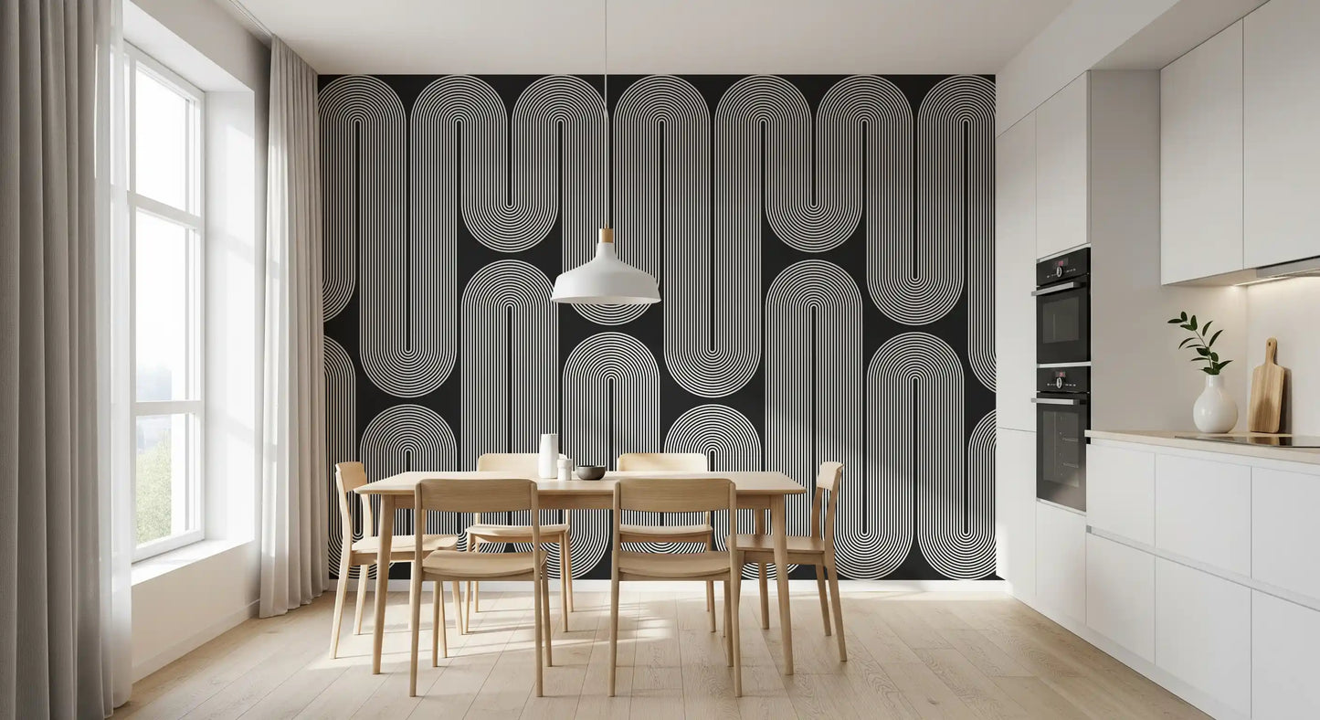 Minimalistische Wellenbögen in Monochrom Wandbild