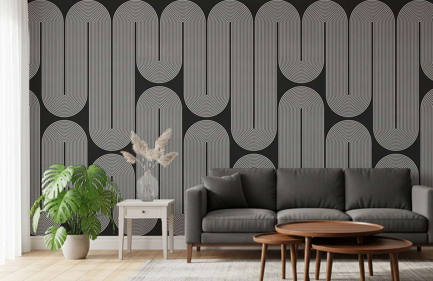 Minimalistische Wellenbögen in Monochrom Wandbild