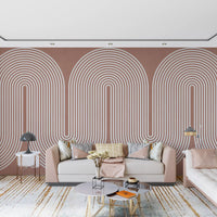 Minimalistisches Muster mit wellenförmigen Linien in Terrakotta Wandbild
