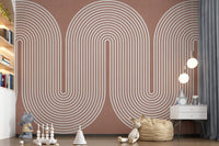 Minimalistisches Muster mit wellenförmigen Linien in Terrakotta Wandbild