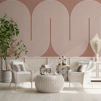 Minimalistisches Muster mit wellenförmigen Linien in Terrakotta Wandbild