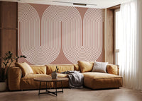 Minimalistisches Muster mit wellenförmigen Linien in Terrakotta Wandbild