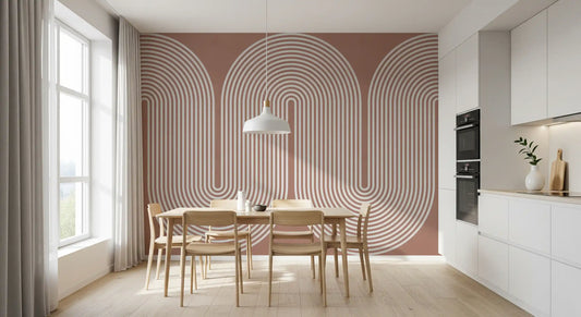 Minimalistisches Muster mit wellenförmigen Linien in Terrakotta Wandbild