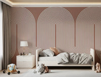 Minimalistisches Muster mit wellenförmigen Linien in Terrakotta Wandbild